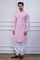 Light Pink Art Silk Lucknowi Embroidered Kurta Pajama